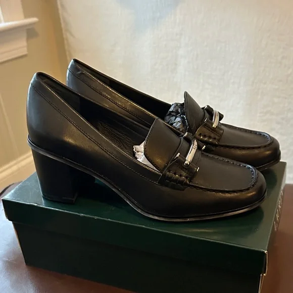 Ralph Lauren Black Leather Dalena Loafers - Picture 2 of 8